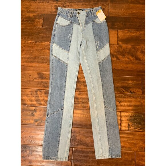 retrofete Taylor Blue Denim Patchwork High Rise Slim Leg Jeans Size 27 - Picture 2 of 8